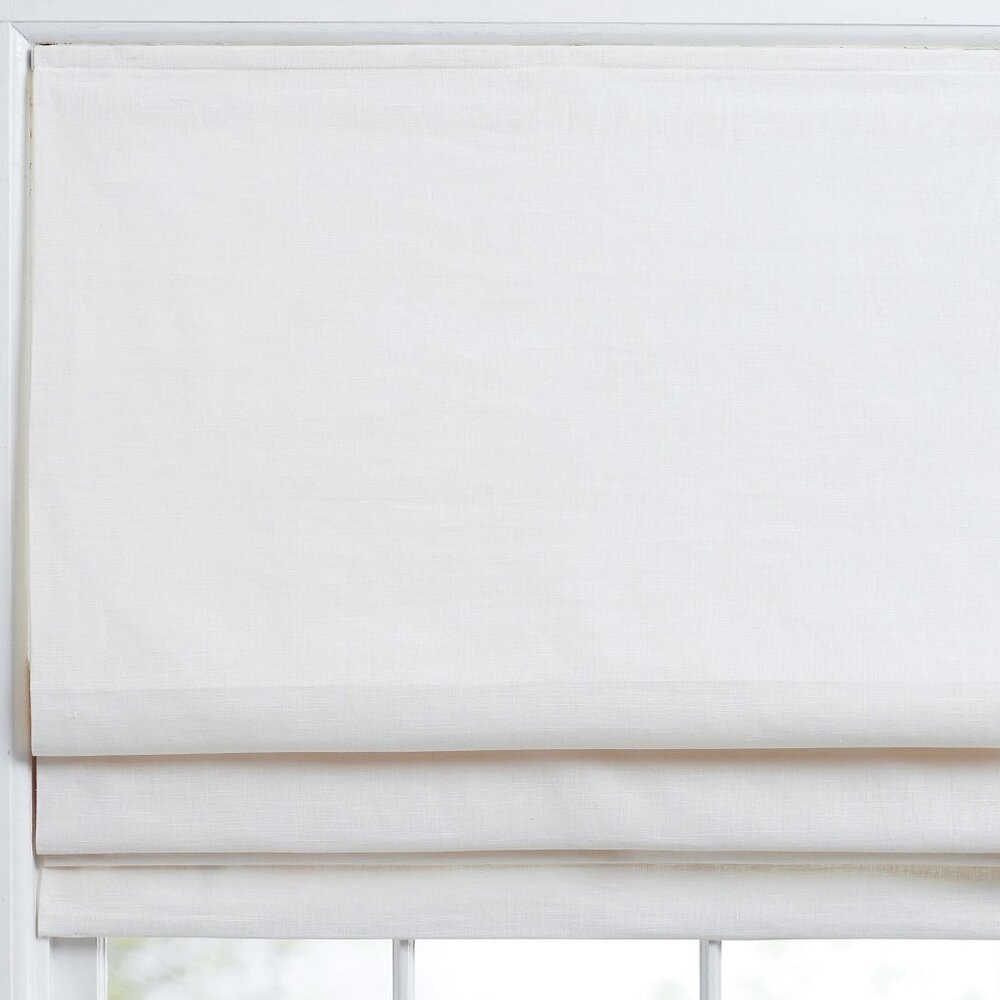 Pottery Barn SET OF TWO Emery Linen Cordless Roman Shades White 32" x 64" l/f